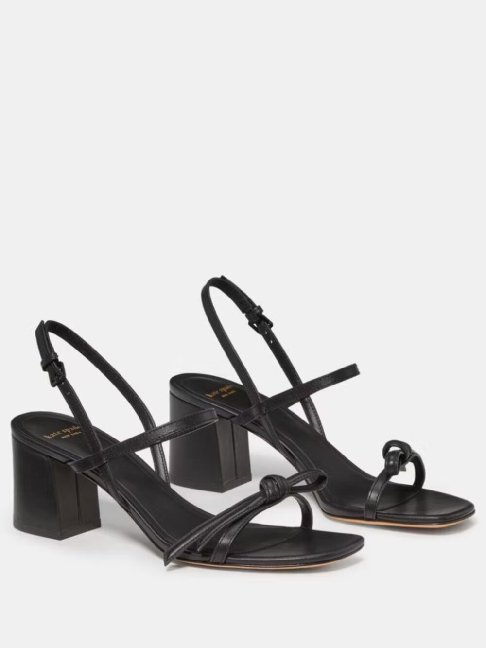 kate spade $198 Loop Block Heel Sandal Black Metallic Leather Sz 9.5 NIB!